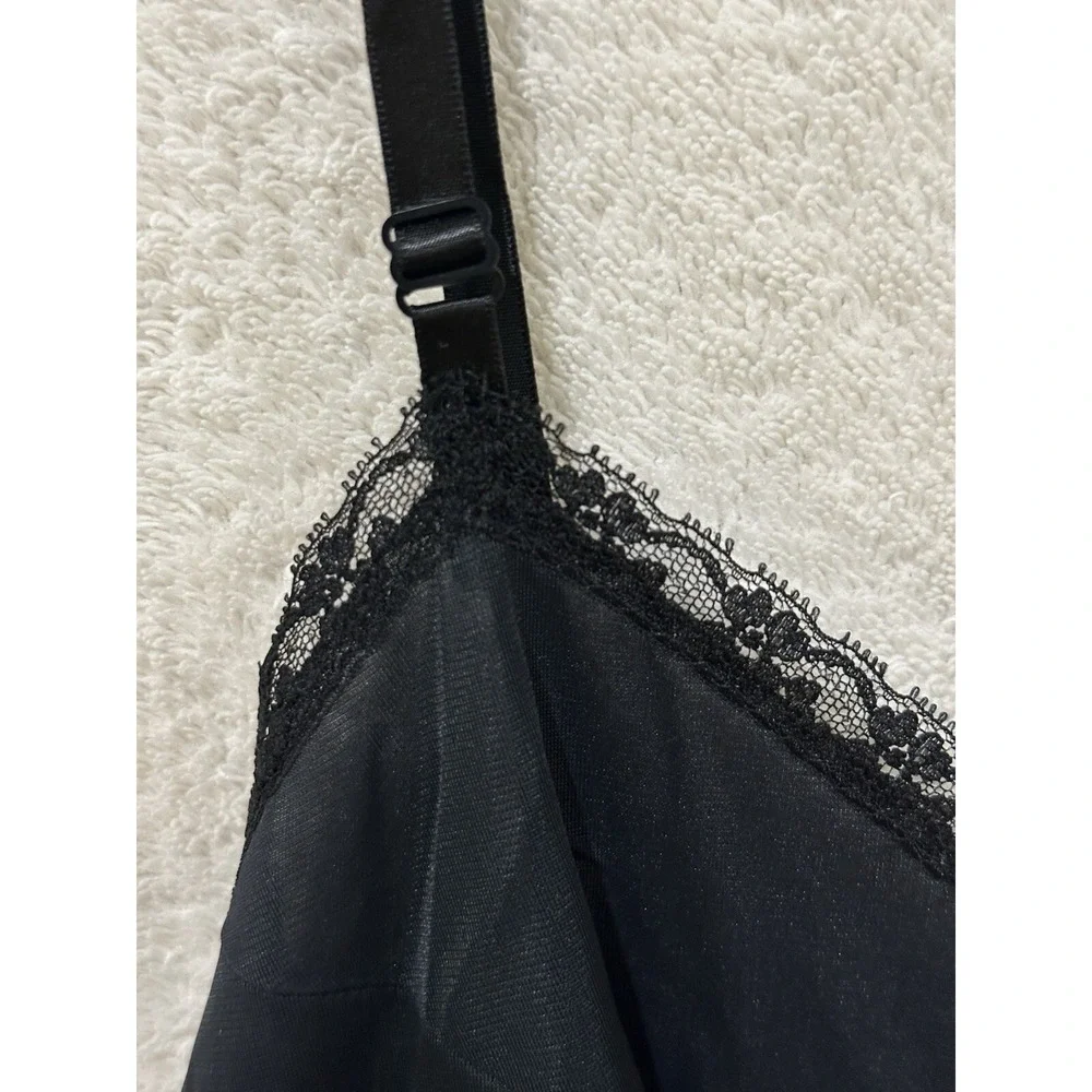 Vintage JC PENNEY Black Long Nylon Nightgown Dress Lace‎ Union Sz 16/38 Lingerie